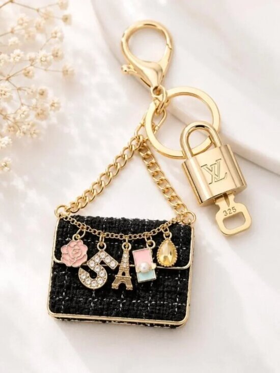 Louis Vuitton Accessories - Authentic Louis Vuitton Padlock & Key Gold ✨Unbranded Tweed Bag Charm Keychain